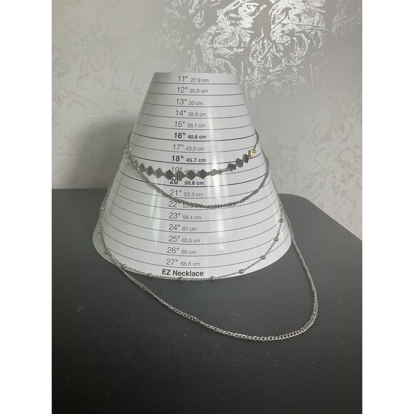 Multi-Layer Silver-Tone Chain Necklace With Geometric & Beaded Chains Adjustable - Picture 2 of 4